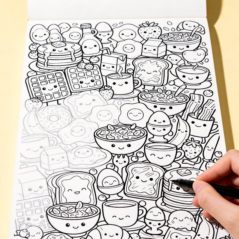 Food Snacks Coloring Book - Книга-раскраска для взрослых: рисунки от руки