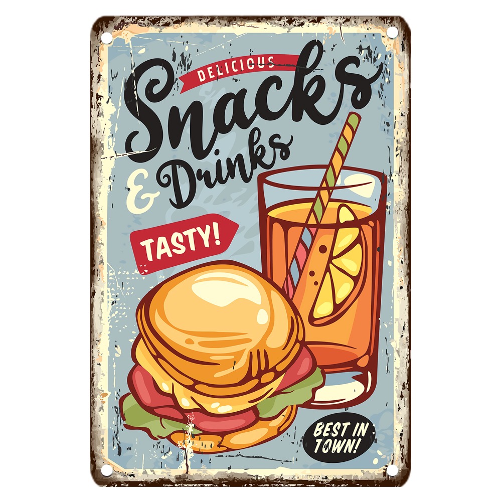 Food Snacks Easy - Винтажная металлическая вывеска с едой, железный