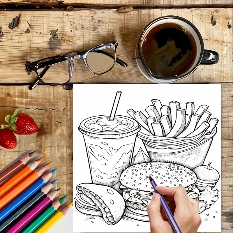 Книга-раскраска для взрослых в – обзор и цена Food Snacks Coloring Book