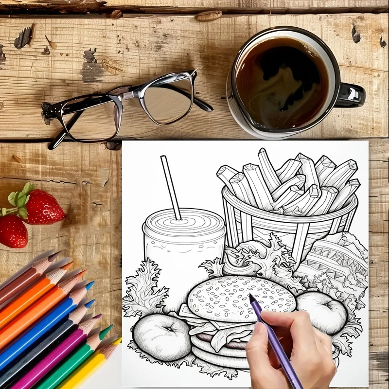 Книга-раскраска для взрослых в – обзор и цена Food Snacks Coloring Book
